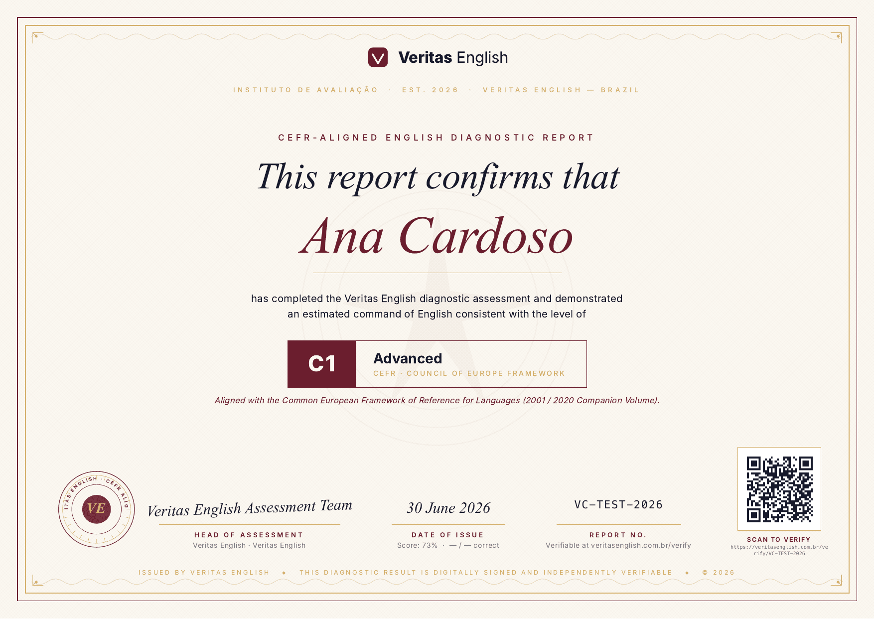 Mockup sertifikat Veritas English